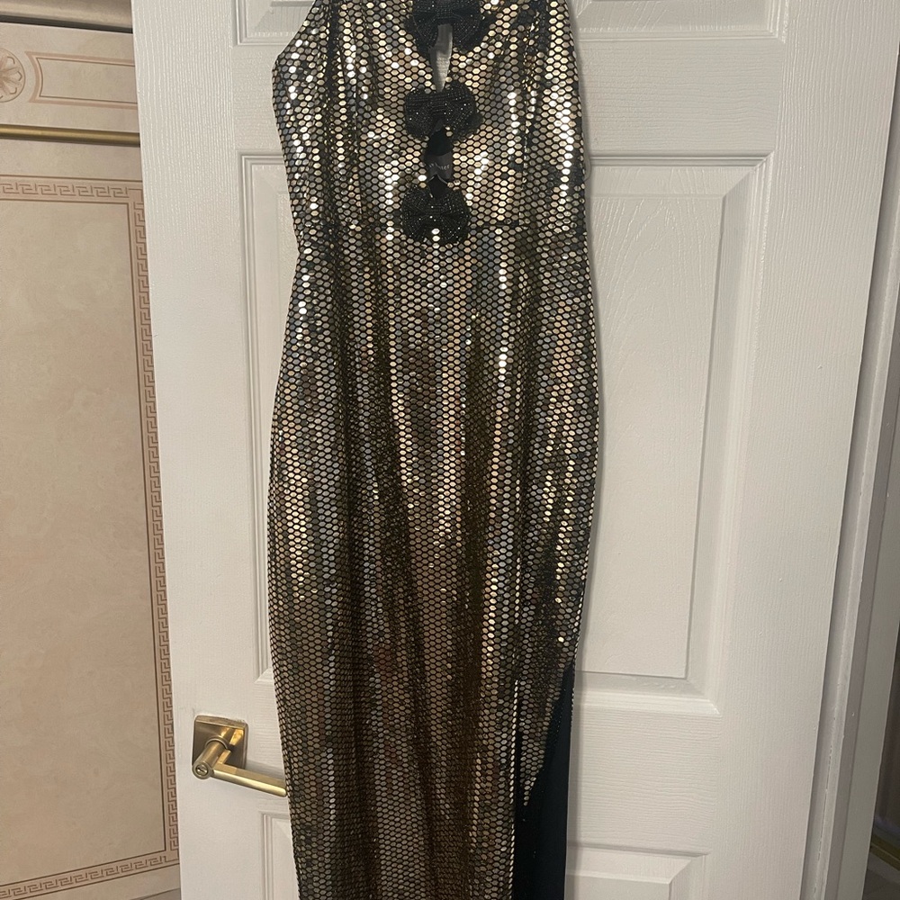 Gold Sequin Halter Dress
